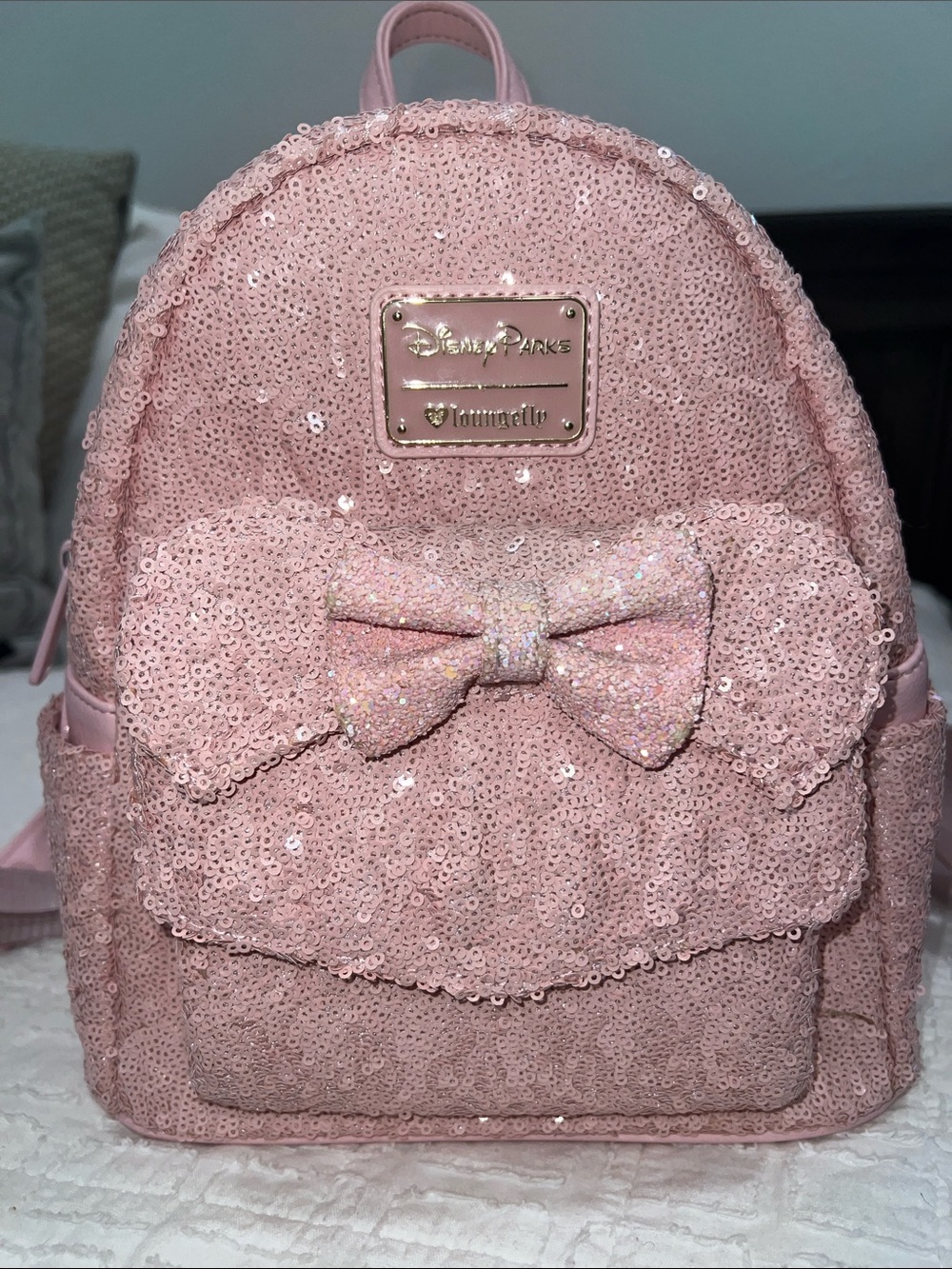Loungefly Pink Sequin Mini Backpack with Bow - Disney Parks
